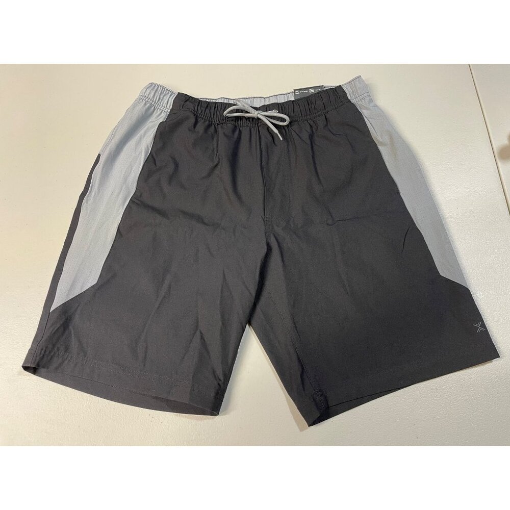 Xersion Mens Large Swim Shorts With Elastic Waistband & Drawstring Gray & Black